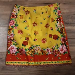 Boston Proper Flower Print Beaded Hem Skirt.